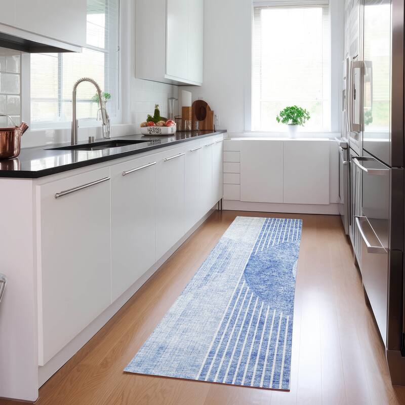 Machine Washable Indoor/ Outdoor Chantille Contemporary Geo Rug - Blue - 2'3" x 7'6"