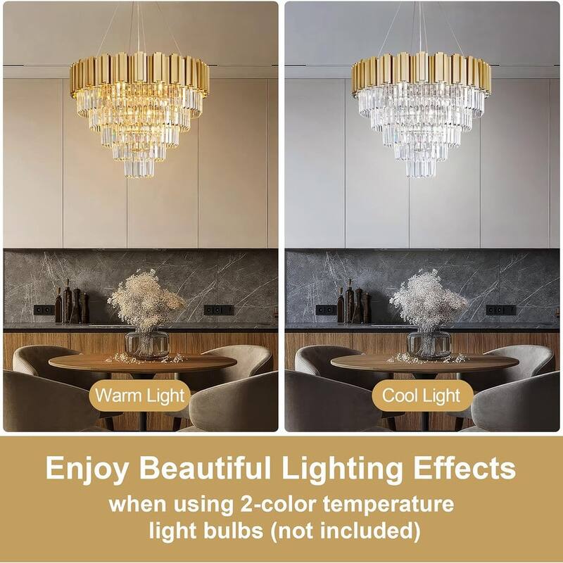 KAYLA Large Crystal Chandelier - 35.4"Modern 6-Tier 17-Light Chrome Ceiling Light, Luxury K9 Crystal