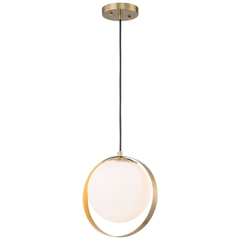 Modern 10-In Single Light LED Pendant Opal Glass Shade Metal Frame - Dia.10-in