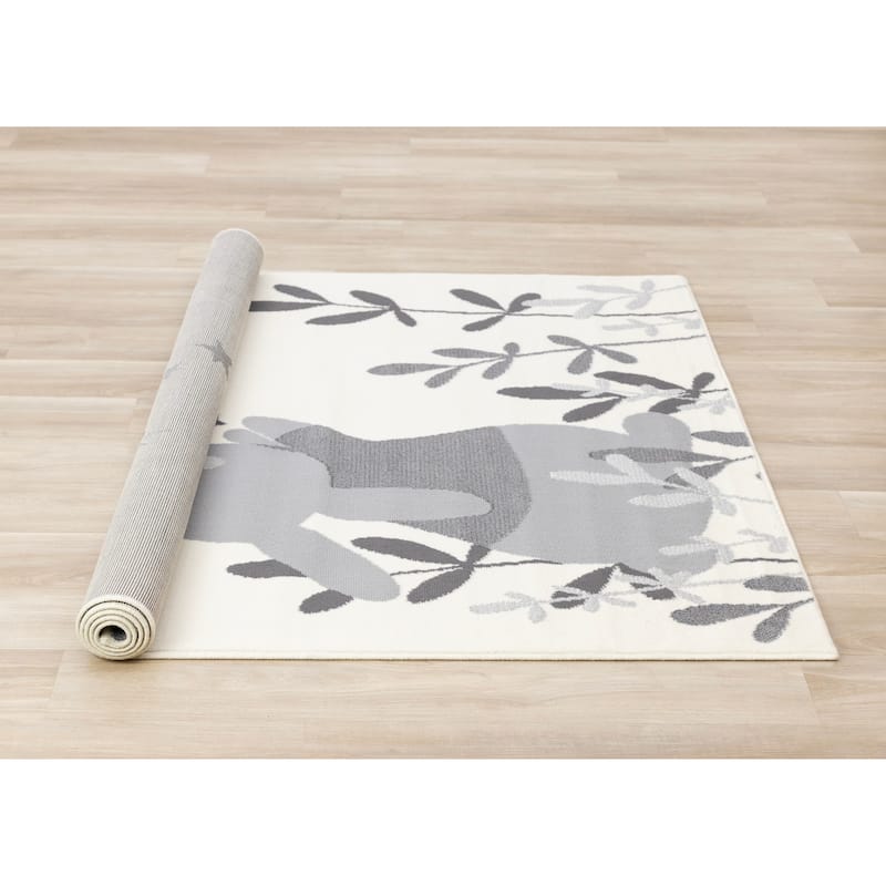 Cream Grey Bunny Kids Nursery Area Rug, 3'11" x 5'7"