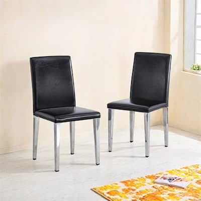 Dining Chairs Set of 2,Black PU Backrest Chairs with Silver Metal Legs