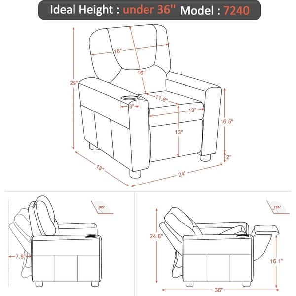 dimension image slide 0 of 2, Mcombo Kids Recliner Chair Armrest Sofa for Toddlers Faux Leather