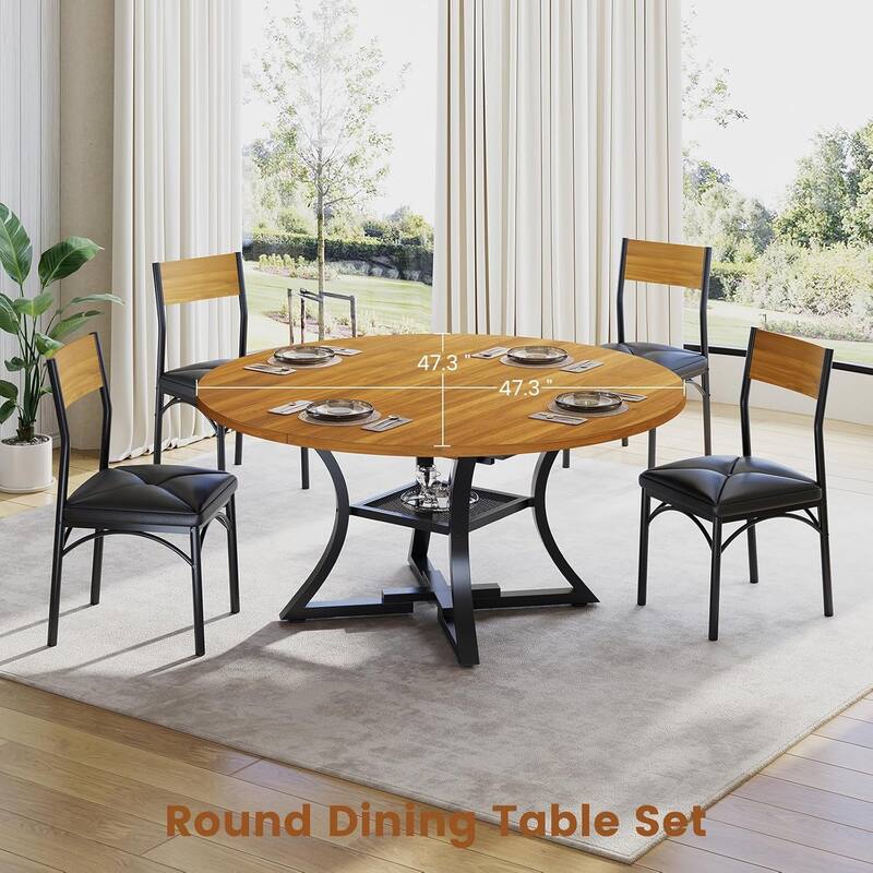 Extendable Dining Table Set 4-6 People 5-Piece Kitchen Table Set with 4 Cushion Chairs