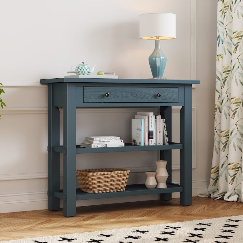 Retro Console Table with Drawer and Two Sturdy Shelves