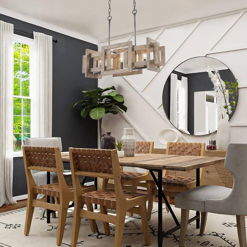 Loby Farmhouse 3-Light Solid Wood Small Chandelier Rustic Linear Kitchen Island Pendant Light - W 22" x D 9" x H 9"
