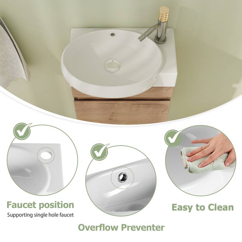Malwee 16" Floating Bathroom Vanity, Mini Wall Mounted Bathroom Vanity with Ceramic Sink and Soft Close Door
