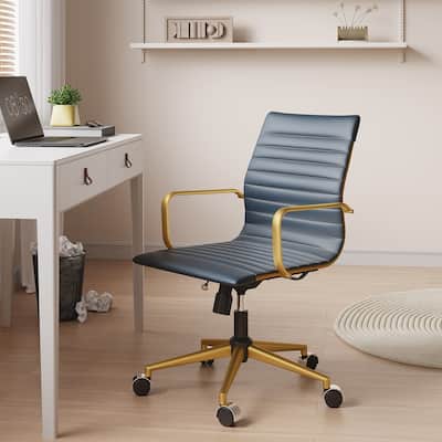 CAROCC Ribbed Computer Office Chair Swivel Lift tilt function Ergonomic Premium Leather Desk Armchair
