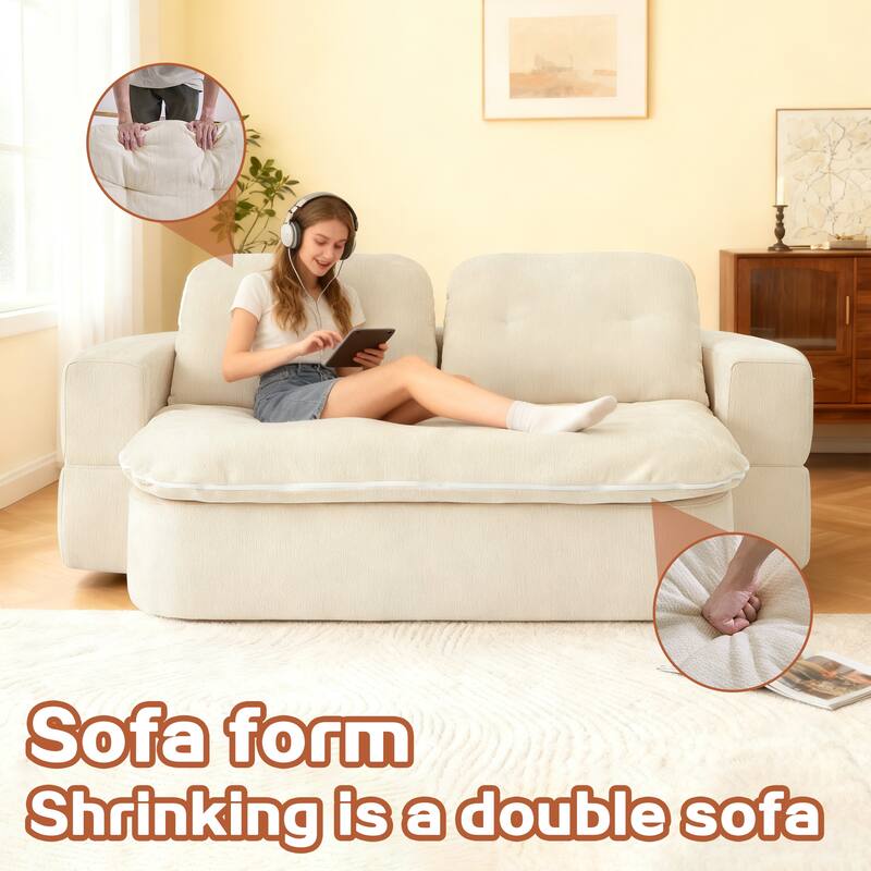 Rossetta Modern Convertible Corduroy Fabric Foam-Filled Floor Loveseats Sofa with Pillows