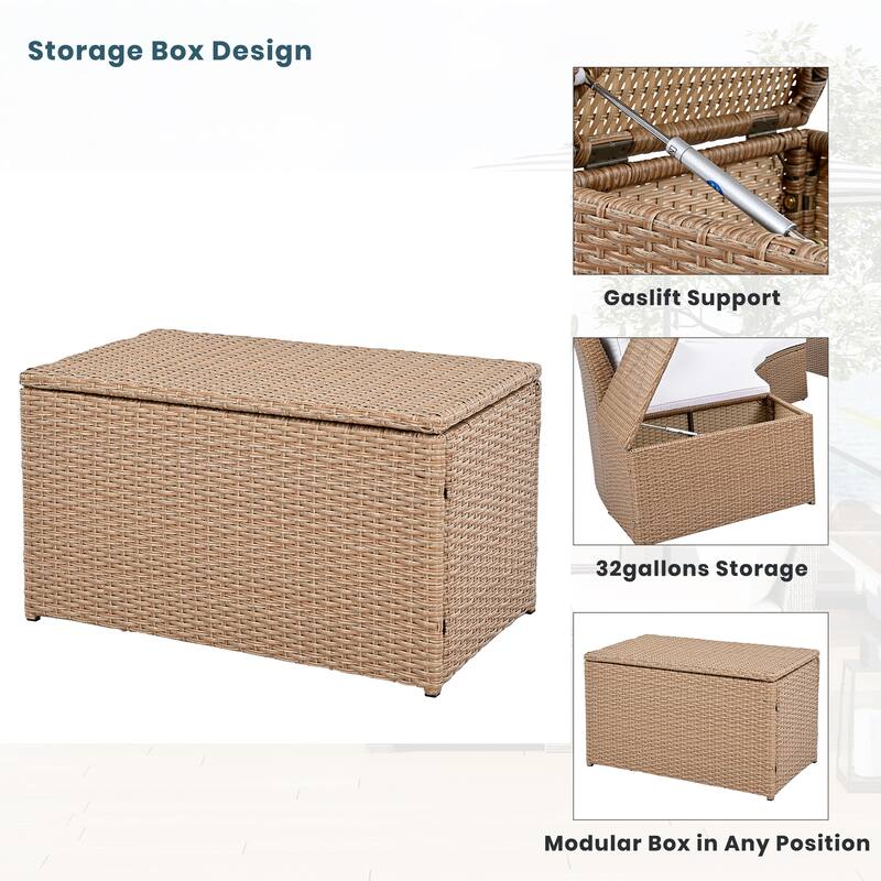 10-Piece Outdoor Rattan Modular Sectional Sofa Set with Coffee Table, Storage Box, Side Tables
