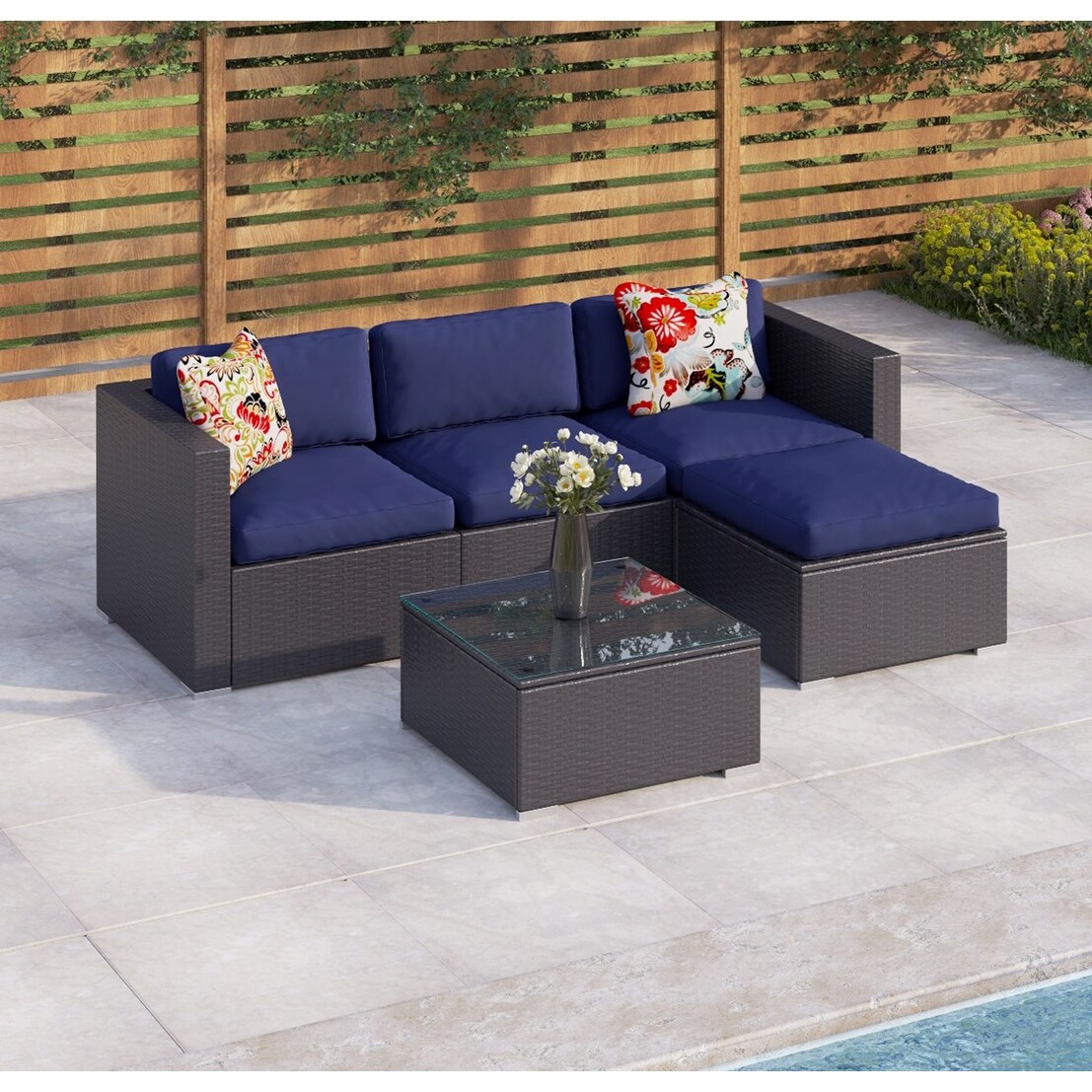 MakeYourDay 13-Piece Outdoor Sectional Sofa Set Patio Conversation Set with Fire Pit Table and Coffee Table