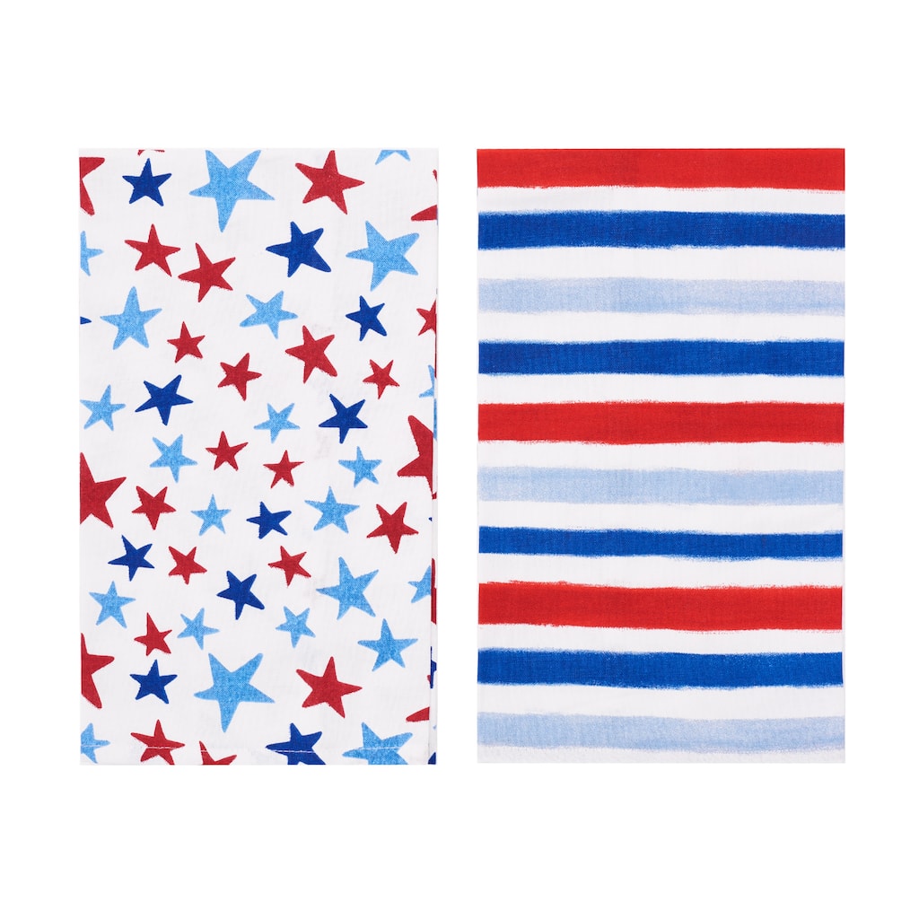 Red White and Blue Stars & Stripes Kitchen Towel Set of 2