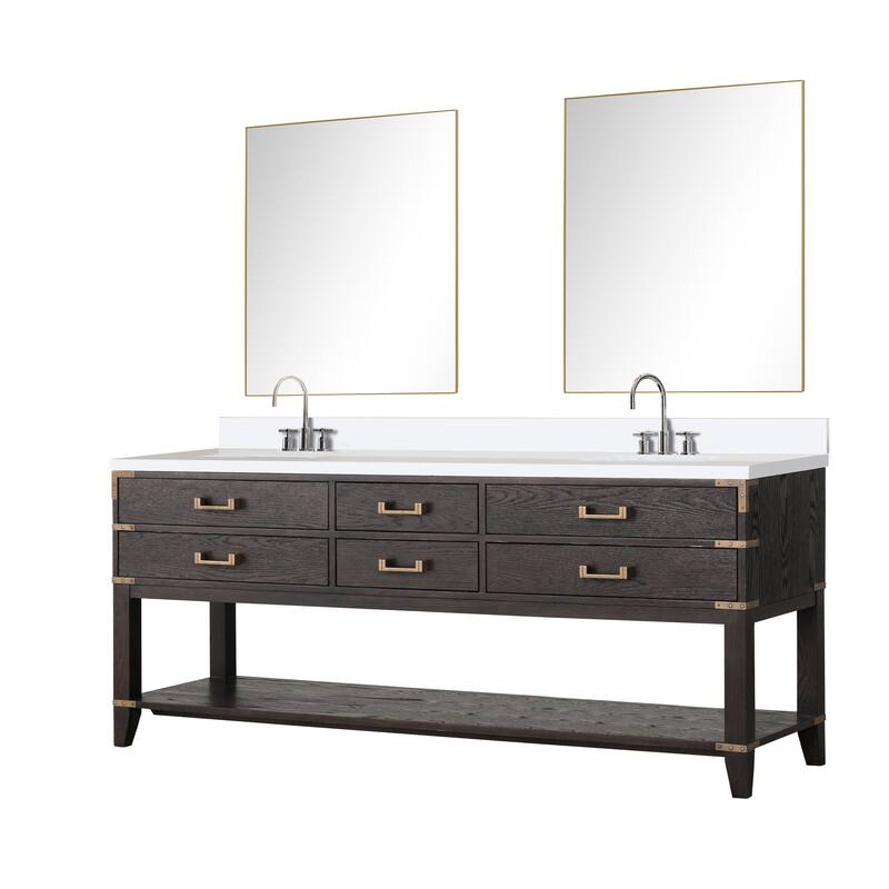 Norwalk 60 in W x 22 in D Black Oak Double Bath Vanity, Cultured Marble Top, Faucet Set, and 28 in Mirrors