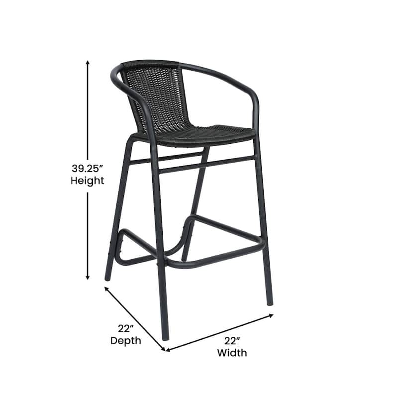 2PK Indoor/Outdoor Rattan Restaurant Barstools