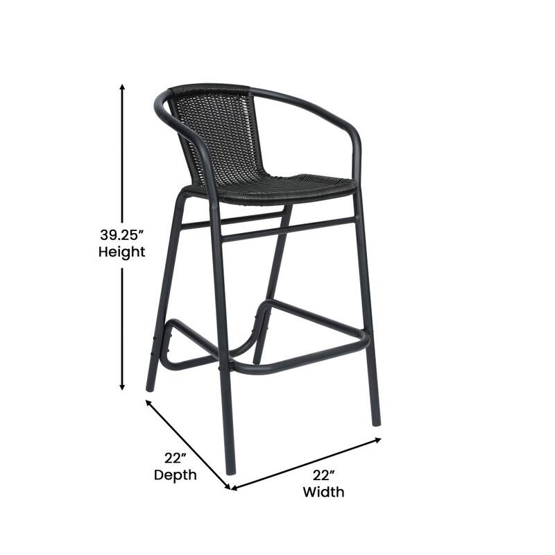 Commercial Indoor-Outdoor Rattan Restaurant Barstool with Aluminum Frame-Set of 2