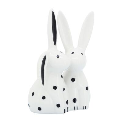 7" Kissing Bunnies Sculpture Contemporary Porcelain White and Black Bunny Statue for Home or Office Decor Romantic