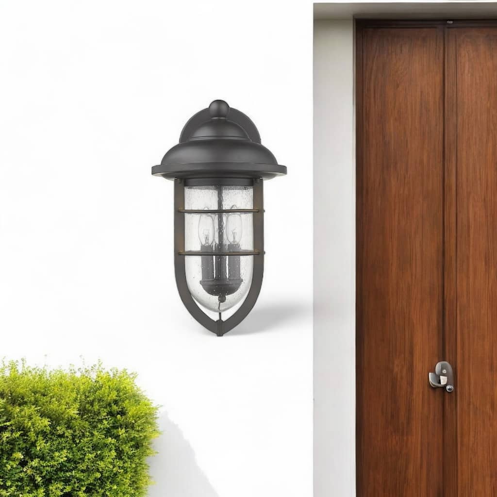 3-Light Hardwired Flush Mount Exterior Wall Sconce with Wet Rated and Bronze Glass Shade E12 Base - 17.5”H x 10”W x 11.5”D