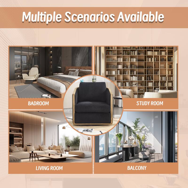 Accent Chair Sofa Chair with High-Density Foam and Curved Back, Degree Swivel Barrel Club Chair Lounge Chair