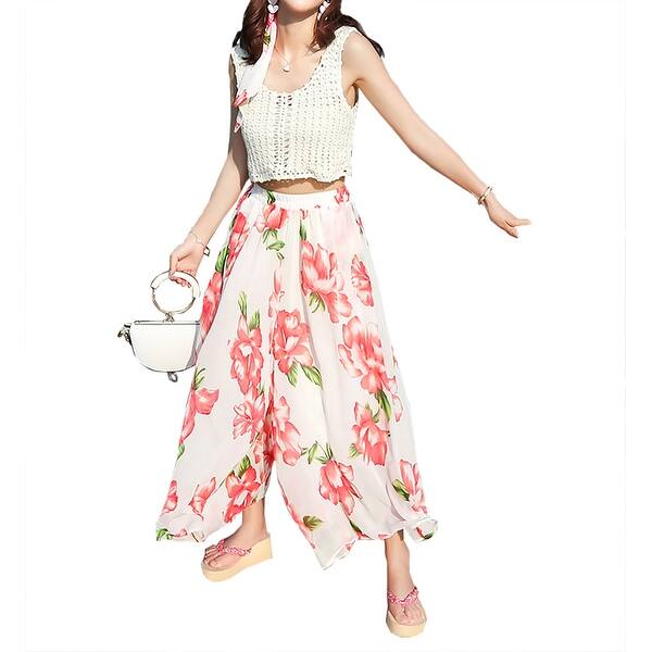Shop Qzunique Women S Boho Chiffon Plus Size Floral Print Wide Leg