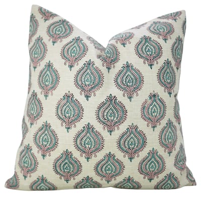 Fabdivine 14x36 Inch Handmade Floral Cushion Cover for Farmhouse Sofa Couch Chair Summer Block Print Rectangle Pillowcase, Uday