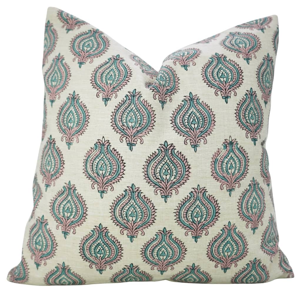 Fabdivine 22x22 Handmade Floral Cushion Cover for Farmhouse Sofa, Uday