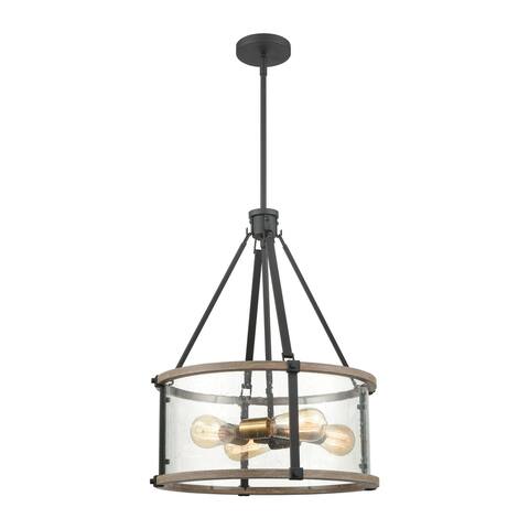 Geringer 4-Light Pendant in Charcoal and Beechwood with Seedy Glass Enclosure