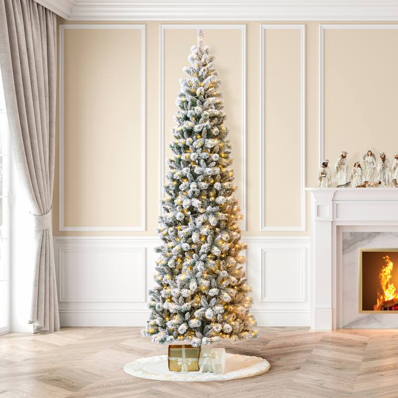 Glitzhome 7.5ft/9ft/11ft Pre-Lit Flocked Multi-color Artificial Christmas Tree with Remote Controller