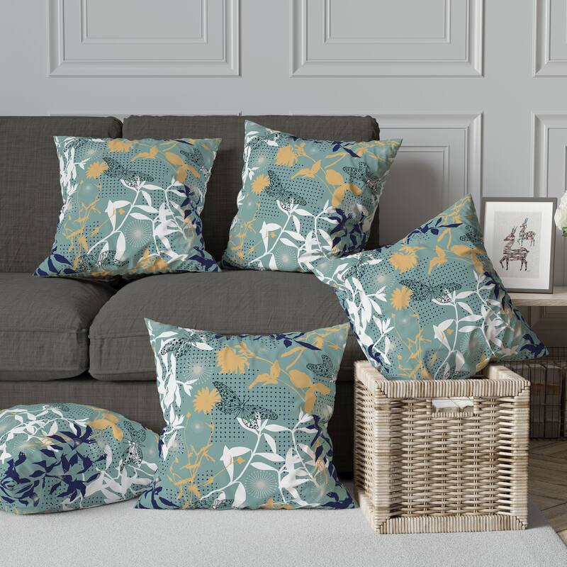 Butterfly Floral Orbit Broadcloth Pillow With Removable Cover in Blue Cyan Orange