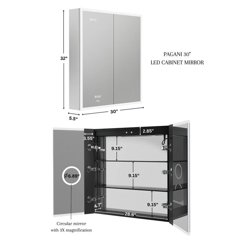 Pagani LED Mirror Medicine with Defogger, Dimmer, Magnifier