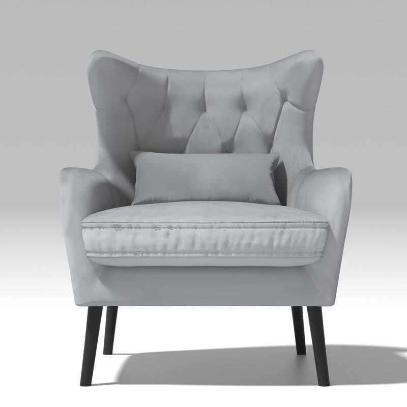 Velvet Accent Chair Upholstered Comfy Thick Cushion For Living Room - Grey