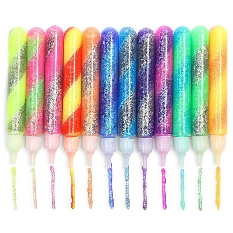 Bright Creations 72-Pack Art Glue with Glitter Gel Pens, 12 Rainbow Swirl Colors (0.35 Oz Each)