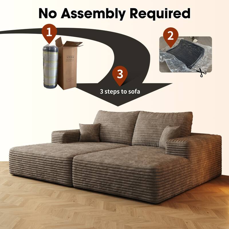 74.8" Modern Sofa Bed with Dual Sleeper, Camel Plush Corduroy, No Assembly