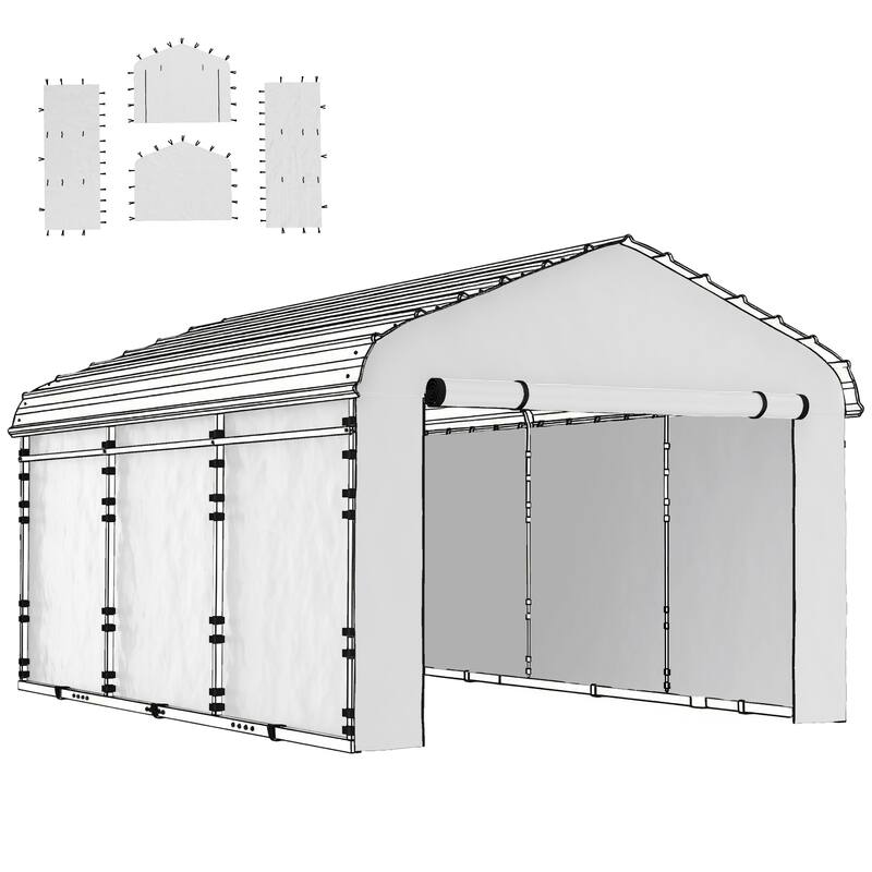 Outsunny Carport Replacement Sidewall Panels Set of 4 for 12' x 20' Carports, UPF50+ Waterproof PE Tarp Replacement Cover