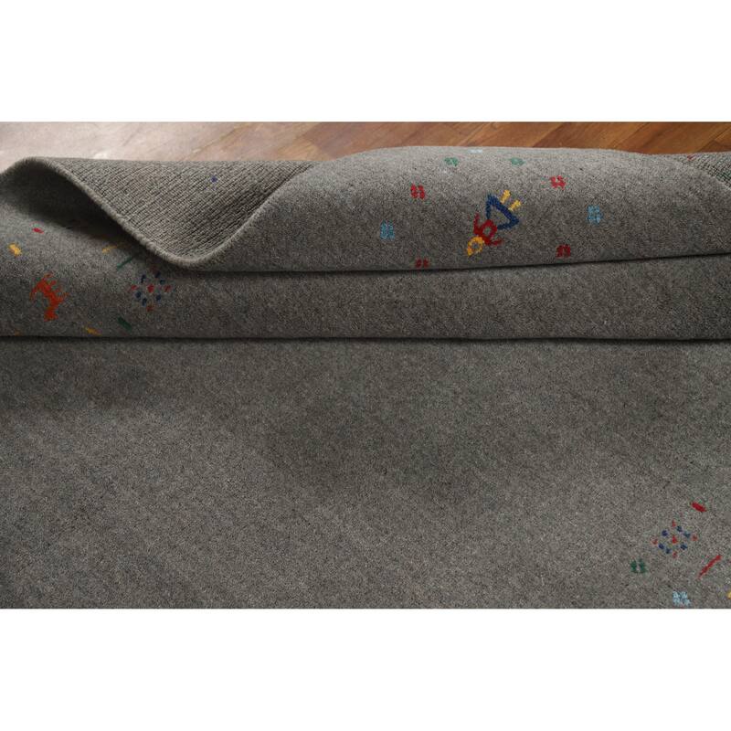 Hand Knotted Oriental 100% Wool Carpet Tribal Animal Pictorial Greys & Charcoal Gabbeh Area Rug - 8' 2'' X 5' 0''