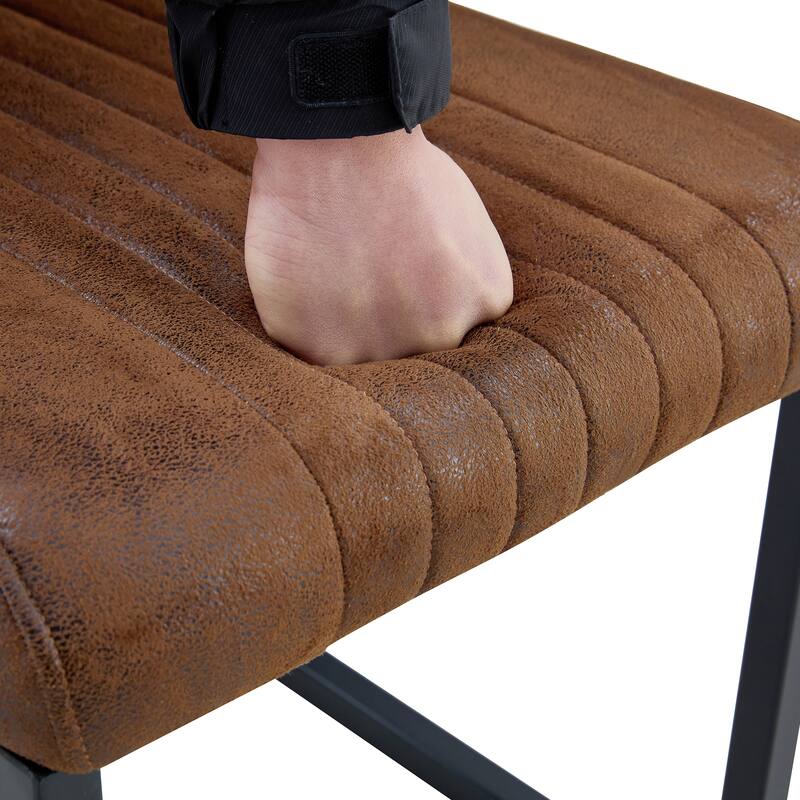 4 Ergonomic Brown Technology Fabric Dining Chairs, With Simple Line Design And Comfortable Sponge Filling And Black Metal Leg