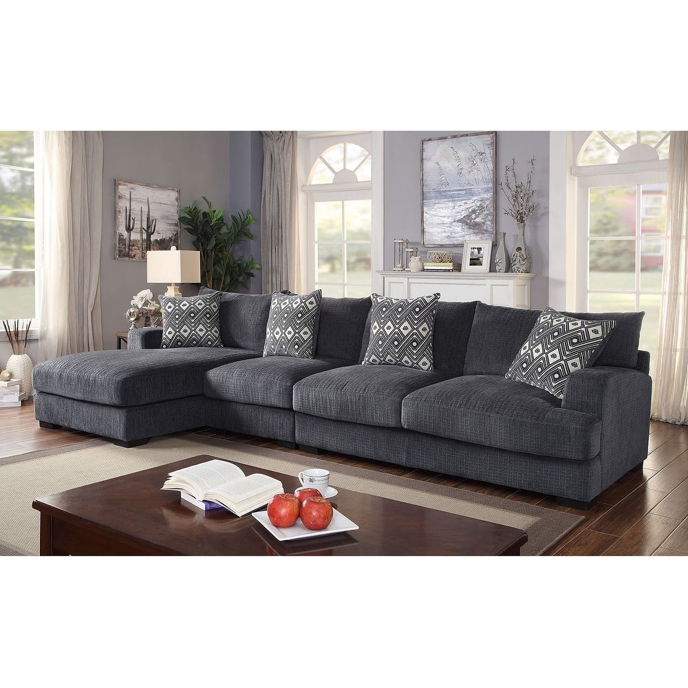 Large L-Shaped Chenille Upholstered Sectional Sofa in Gray