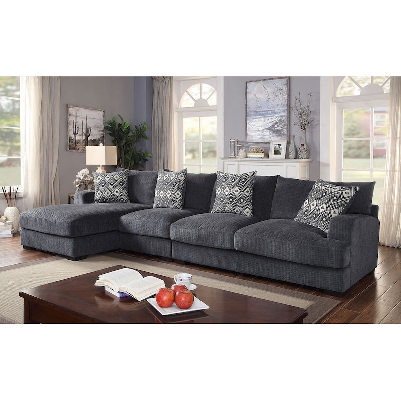 Large L-Shaped Chenille Upholstered Sectional Sofa in Gray