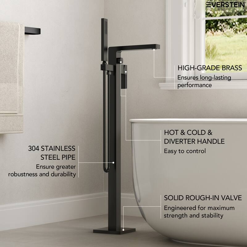Floor Mount Freestanding Tub Filler with Handshower,Single Handle Bathtub Faucet