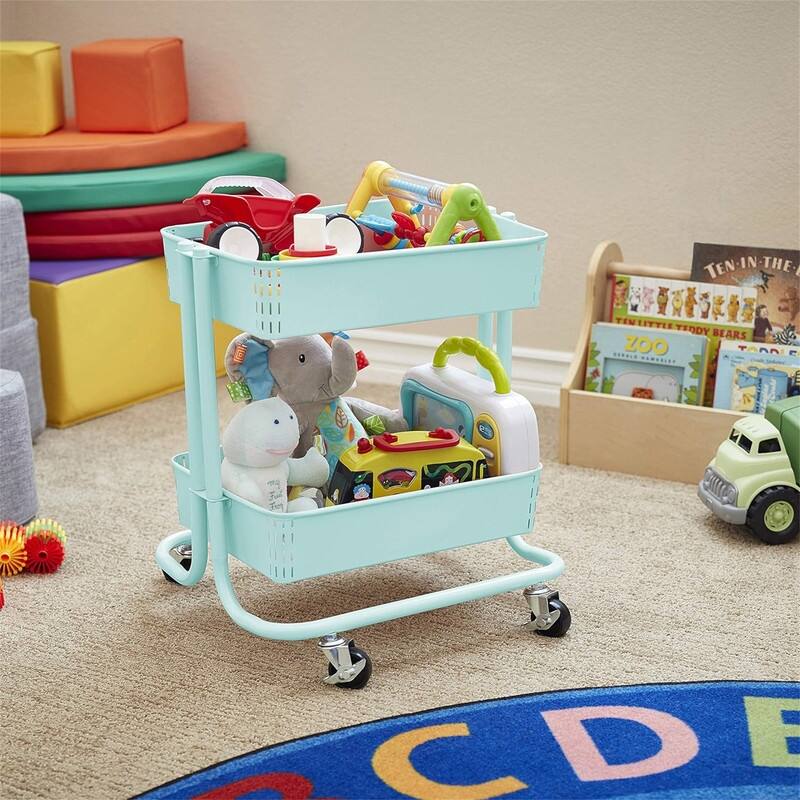 2-Tier Rolling Utility Cart - 15.6"D x 16.7"W x 19.7"H