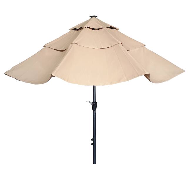 11FT Solar LED Lighted Patio Umbrella with 8 Ribs