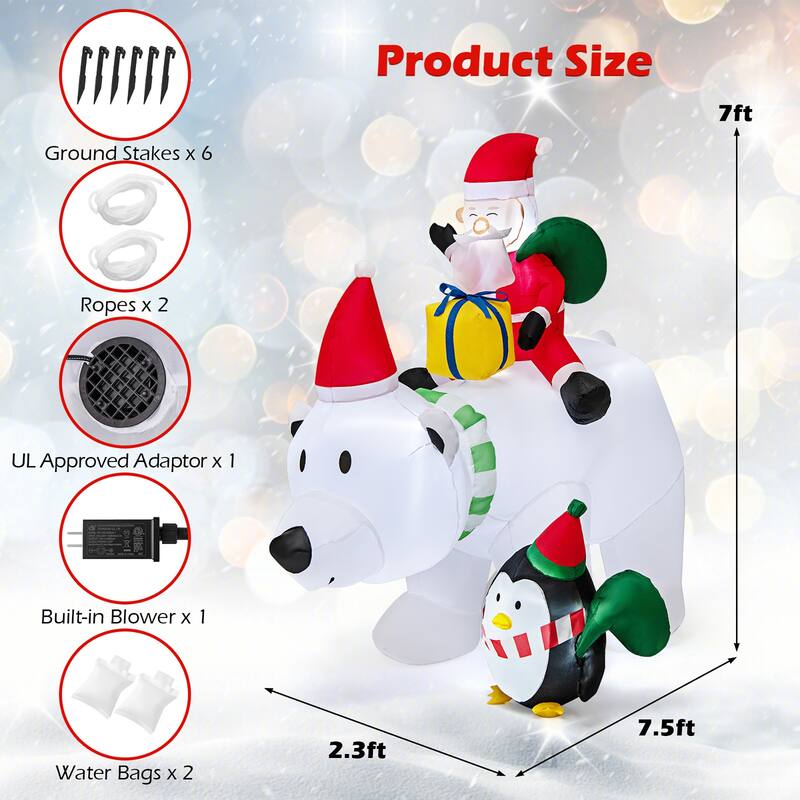 Gymax 7FT Christmas Inflatables LED Lighted Xmas Inflatable Polar Bear - See Details