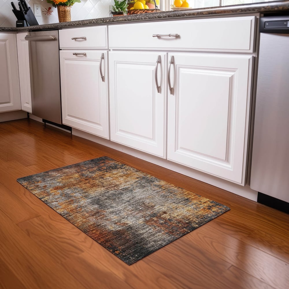 Machine Washable Indoor/ Outdoor Abstract Contemporary Chantille Rug