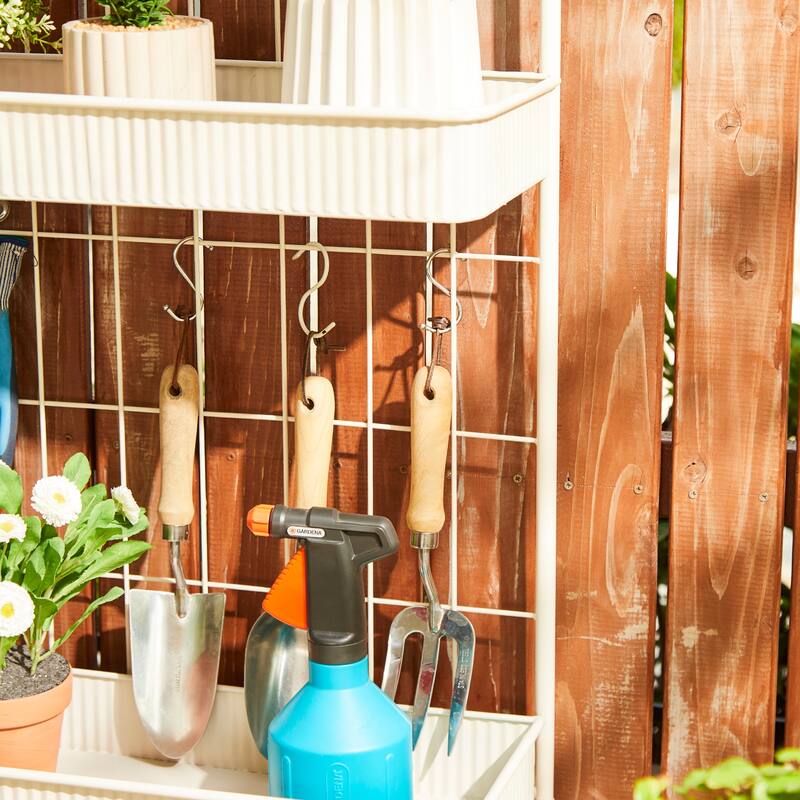 Glitzhome 68"H Multifunctional Metal Plant Stands Black Planter Storage Flower Pot Shelf with Anti-slip Pads