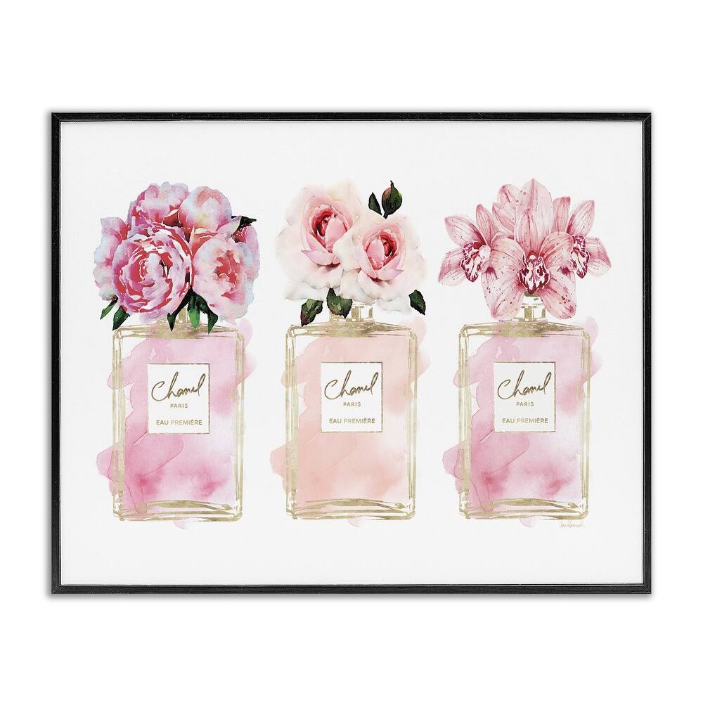 Stupell Pink Flowers And Perfumes Glam Fashion Watercolor Design Framed Giclee Texturized Art by Amanda Greenwood