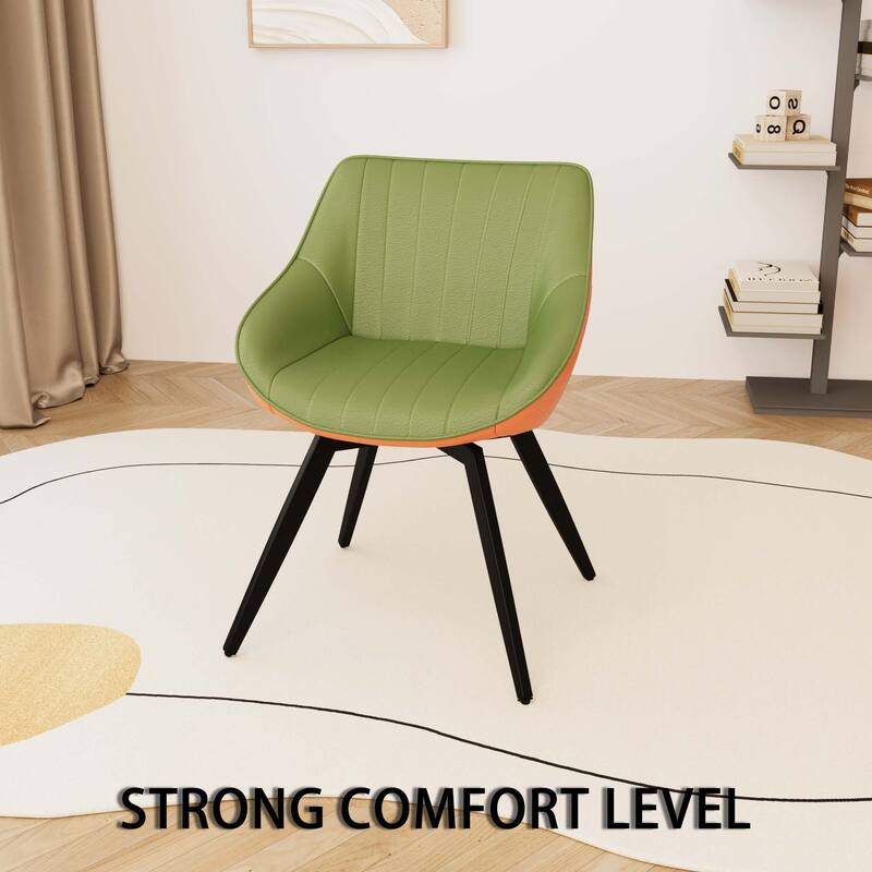 31.5 " MDF round dining table, tulip dining table, and 2 artificial leather decorative chairs with black metal legs