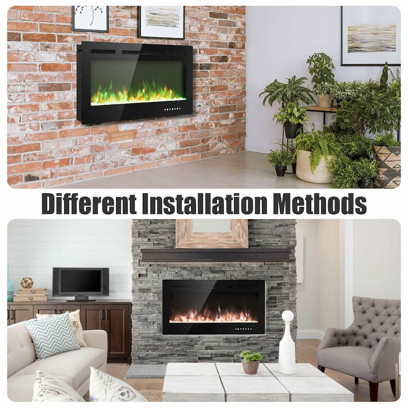 Gymax 40'' Electric Fireplace Recessed and Wall Mounted 750W/1500W W/