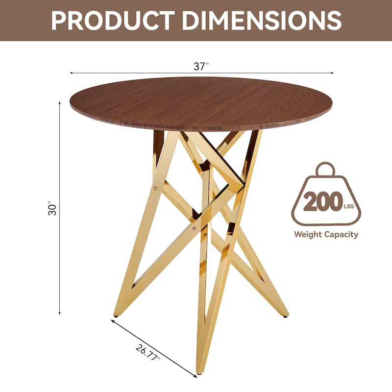 37 Inch Round Dining Table with Metal Legs, Small Kitchen Table for 2 to 4 People, Modern Space Saving Design