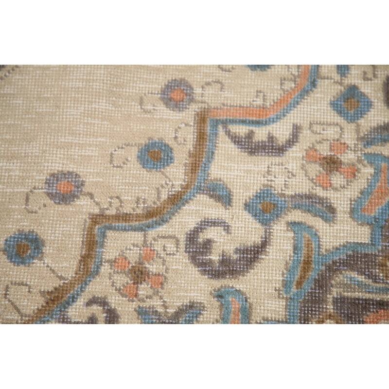 Hand Knotted Oriental 100% Wool Carpet Traditional Medallion Beige & Ivories Tabriz Area Rug - 9' 5'' X 6' 5''
