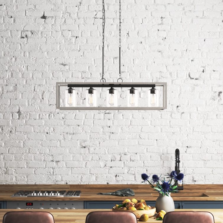 Acroma 5-light Farmhouse Chandelier Rectangle Island Lights for Dining Room - N/A - Driftwood