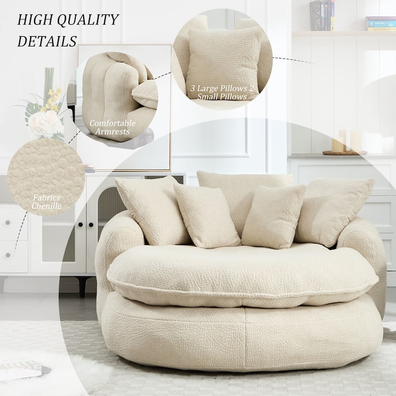Oversized Chenille Single Sofa Chair / Oval Upholstered Bean Bag Sofa / Living Room Lazy Floor Sofa Chaise Lounges Cloud Couch
