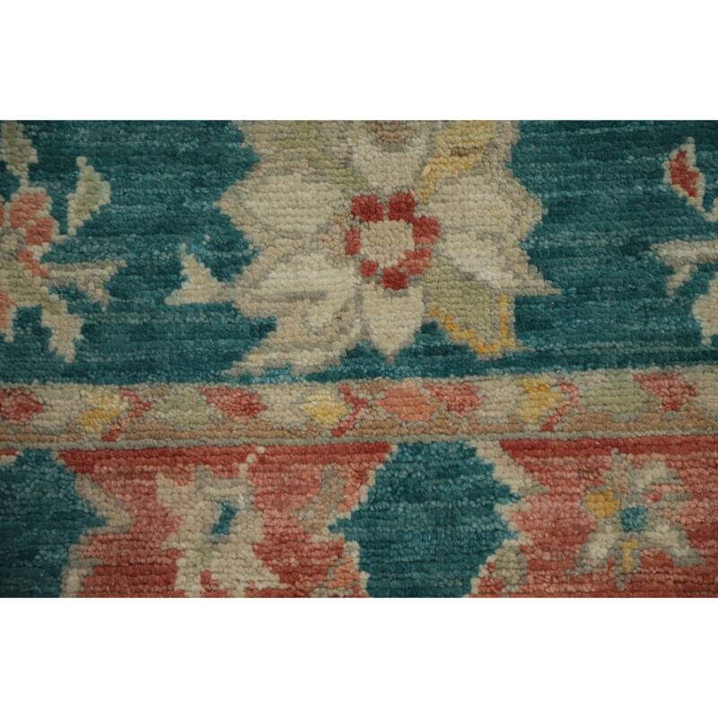 Hand Knotted Oriental 100% Wool Carpet Transitional All-Over Green Oushak Area Rug - 4' 11'' X 3' 0''